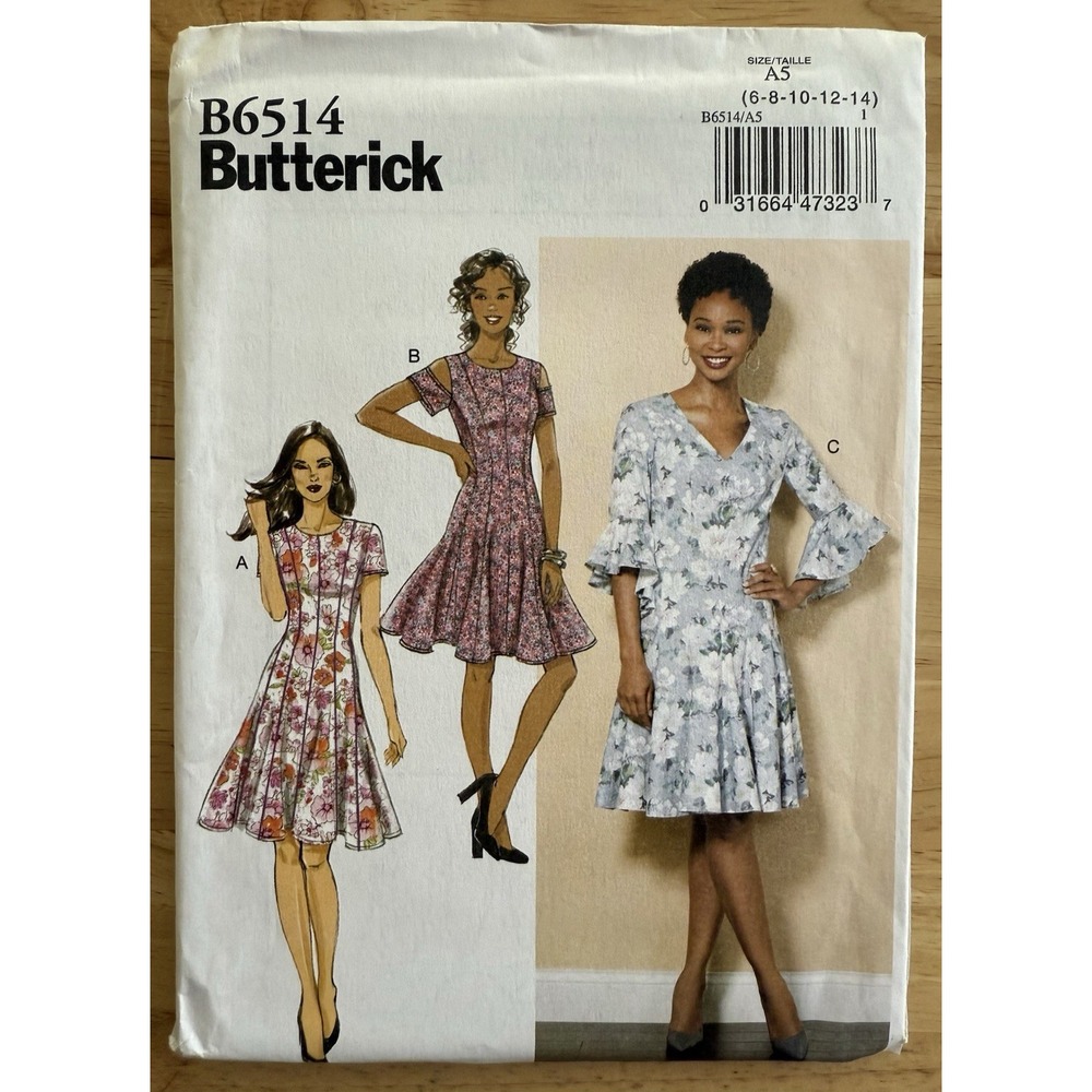 BUTTERICK B6514 Size 6-14 Misses' Petite‎ Flared A-Line Dress UNCUT FF OOP